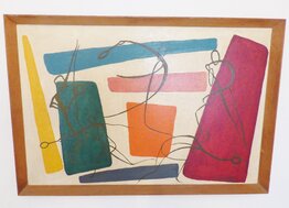 Abstract Oil On Board Painting ' Playing Tennis ' By Dermot Stewart c1950's