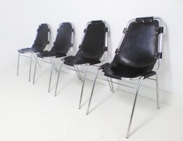 Original Set of 4 Black Leather Les Arcs Chair By Charlotte Perriand
